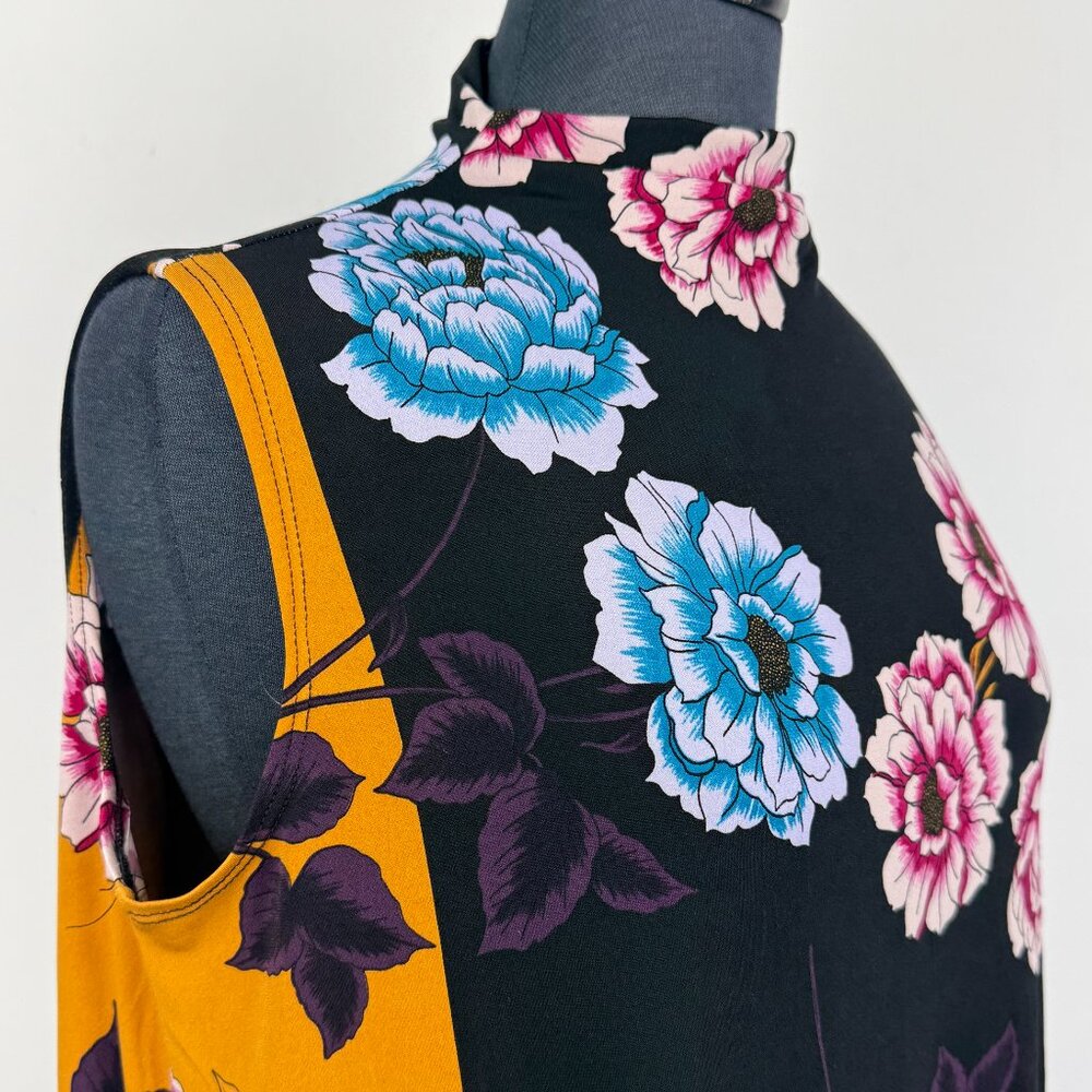 Marallis Floral Mock Neck Top L Sleeveless Swing Knit Blouse Made‎ in Canada - Picture 4 of 6